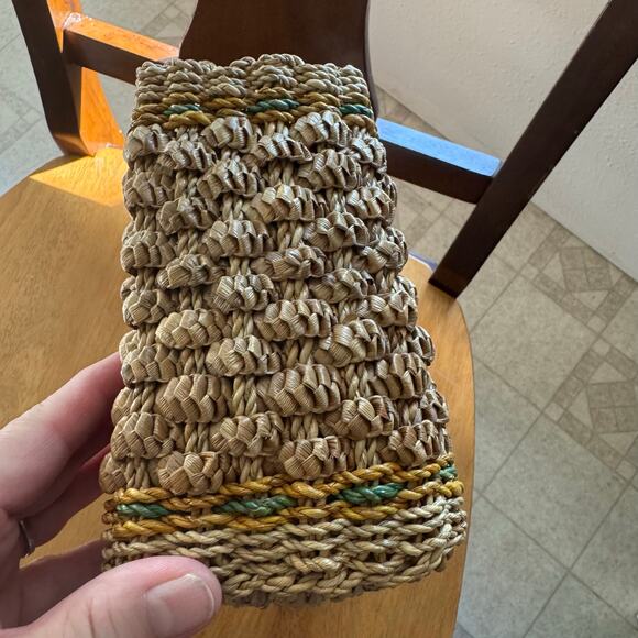 Vintage Boho Textured Bumps Woven Wicker Tan Top Handle HandBag Purse Grandma - Picture 9 of 11